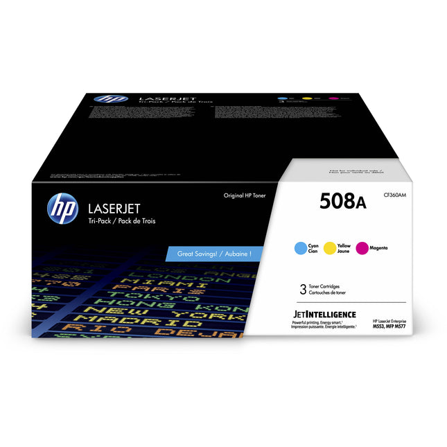 HP 508A Cartuchos de tóner láser cian magenta amarillo 3 unidades 5000 páginas cada uno para impresoras M553 MFP M577
