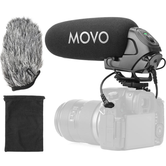 Movo Photo VXR3030 Micrófono Shotgun para Cámara 150 Horas Batería con Paravientos Foam y Furry