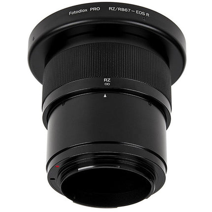 Adaptador FotodioX Pro para lentes Mamiya RB67 RZ67 a Canon RF con montura de latón cromado y soporte trípode integrado