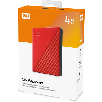WD 4TB My Passport Disco Duro Externo USB 3.2 Gen 1 Rojo 256-Bit AES
