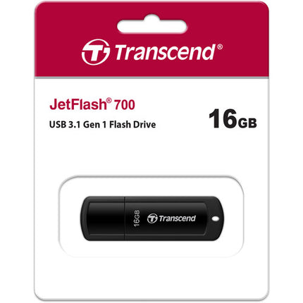 Transcend 16GB JetFlash 700 USB 3.1 Gen 1 Memoria Flash Negra 5 Años Garantía
