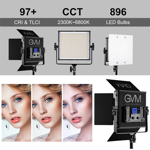GVM 896S Kit de Iluminación LED Bicolor 3 Paneles 2300-6800K 25° ángulo