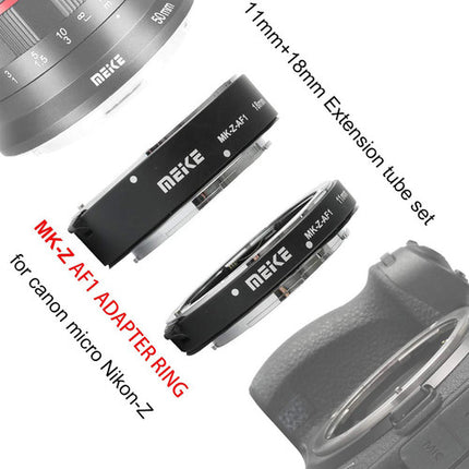 Meike MK-Z-AF1 Tubos de extensión 11mm y 18mm para Nikon Z con contactos de cobre