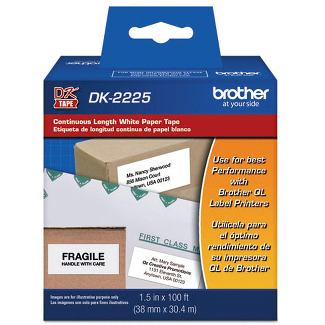 Brother Continuous Length Cinta de Papel para Etiquetas Negro sobre Blanco 1.5 Pulgadas por 100 Pies
