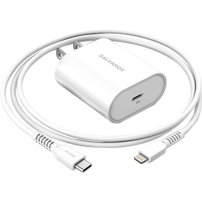 Galvanox Cargador de Pared 18W USB Type-C PD/QC con Cable Lightning 5ft Blanco
