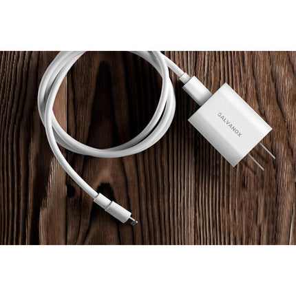 Galvanox Cargador de Pared 18W USB Type-C PD/QC con Cable Lightning 5ft Blanco