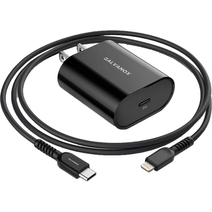 Galvanox Cargador de Pared USB Type-C 18W con Cable Lightning 5 ft Negro