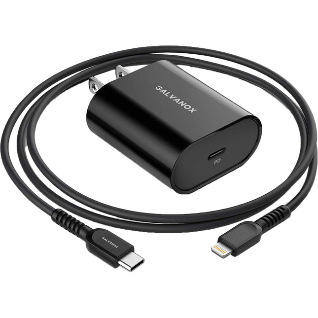 Galvanox Cargador de Pared USB Type-C 18W con Cable Lightning 5 ft Negro