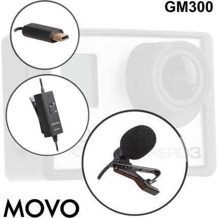 Movo Photo GM300 Micrófono Lavalier Omnidireccional para GoPro 9.2 pies cable