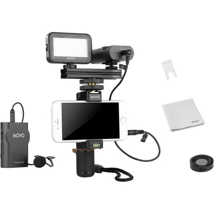 Movo Photo Smartphone Video Kit V2 Rig Luz LED 30 LEDs Micrófono Lavalier Inalámbrico