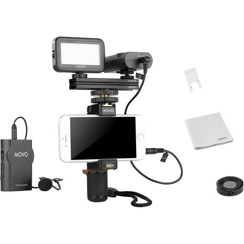 Movo Photo Smartphone Video Kit V2 Rig Luz LED 30 LEDs Micrófono Lavalier Inalámbrico