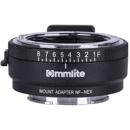 Commlite Adaptador de Montura para Lentes Nikon F a Sony E con Control de Apertura y Pie de Trípode