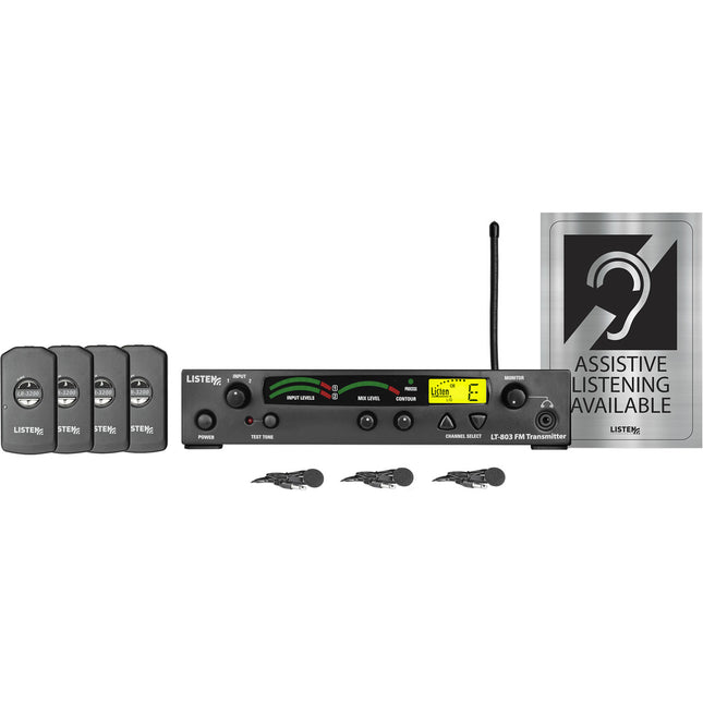 Listen Technologies Assistive Listening Paquete Valor DSP 72 MHz con 3 Canales 4 Receptores