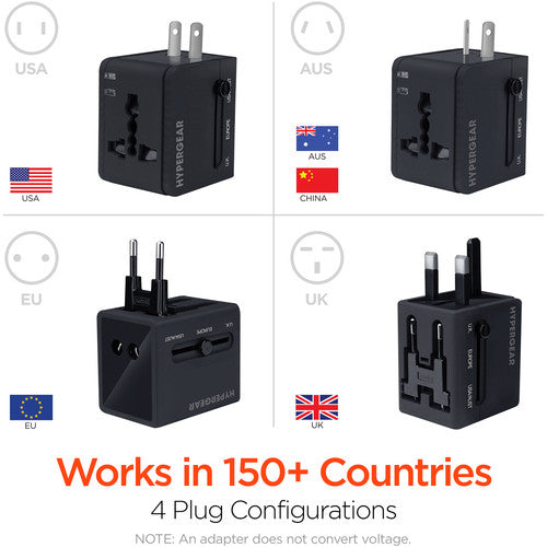 HyperGear International Adaptador de Corriente Internacional con Doble USB y Protecciones Integradas
