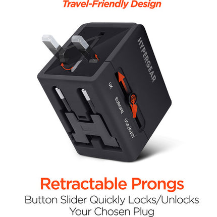 HyperGear International Adaptador de Corriente Internacional con Doble USB y Protecciones Integradas