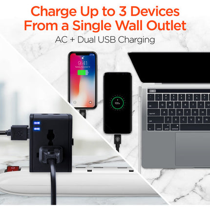HyperGear International Adaptador de Corriente Internacional con Doble USB y Protecciones Integradas