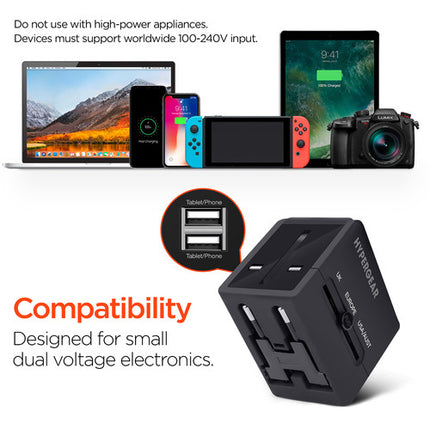 HyperGear International Adaptador de Corriente Internacional con Doble USB y Protecciones Integradas