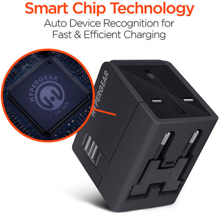 HyperGear International Adaptador de Corriente Internacional con Doble USB y Protecciones Integradas