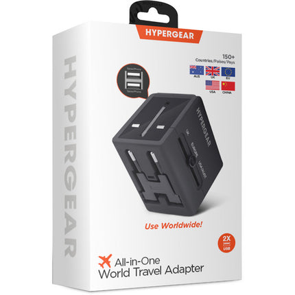 HyperGear International Adaptador de Corriente Internacional con Doble USB y Protecciones Integradas