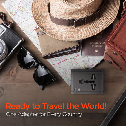 HyperGear International Adaptador de Corriente Internacional con Doble USB y Protecciones Integradas