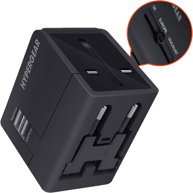 HyperGear International Adaptador de Corriente Internacional con Doble USB y Protecciones Integradas