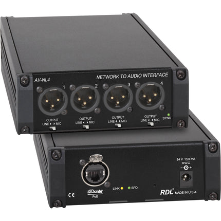 RDL AV-NL4 Interface de Audio Red Dante 4 Salidas XLR Balanceadas 24-Bit