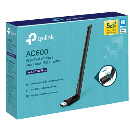 TP-Link Archer T2U Plus Adaptador USB Wi-Fi Doble Banda 600 Mb/s Antena Ajustable