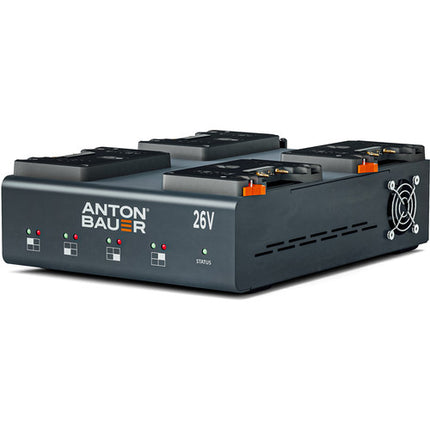Anton Bauer QUAD 6A Cargador Multi Voltaje Montura Dorada 4 Bahías 90 Minutos