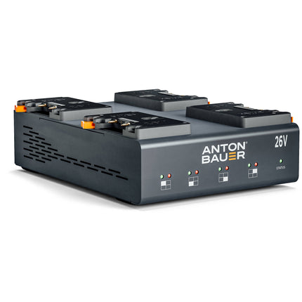 Anton Bauer QUAD 6A Cargador Multi Voltaje Montura Dorada 4 Bahías 90 Minutos