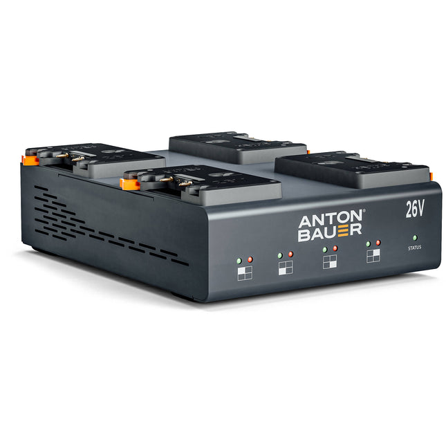 Anton Bauer QUAD 6A Cargador Multi Voltaje Montura Dorada 4 Bahías 90 Minutos
