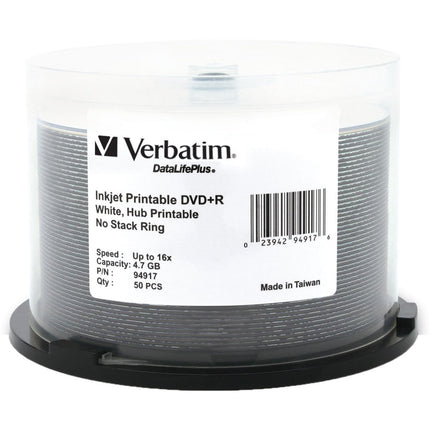 Verbatim DVD+R DataLifePlus Disco Grabable Printable 4.7GB 16X Pack 50