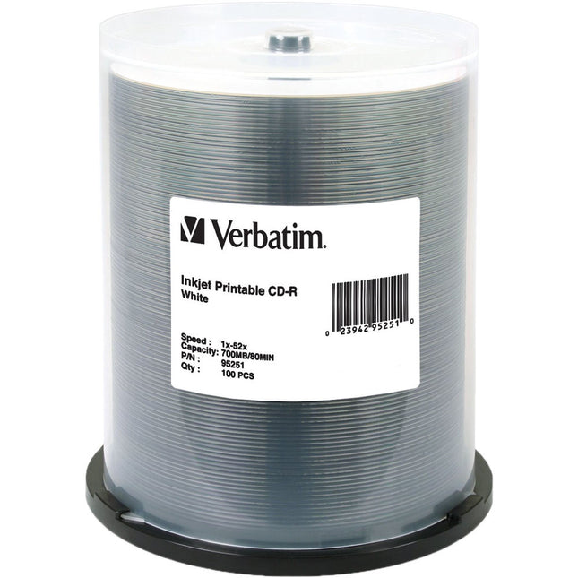 Verbatim CD-R discos grabables con impresión inkjet blanco pack 100 unidades garantía limitada de por vida