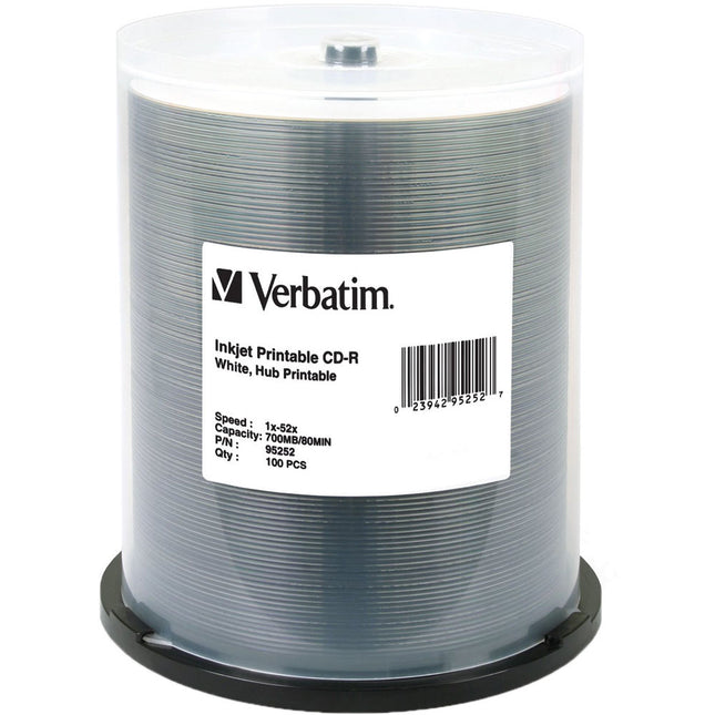 Verbatim CD-R 700MB 80 Min 52x Velocidad Grabable Impresion Blanca 100 Pack