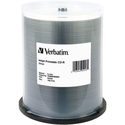 Verbatim CD-R Silver Disco Grabable Inkjet Pack 100 con Garantía Vitalicia