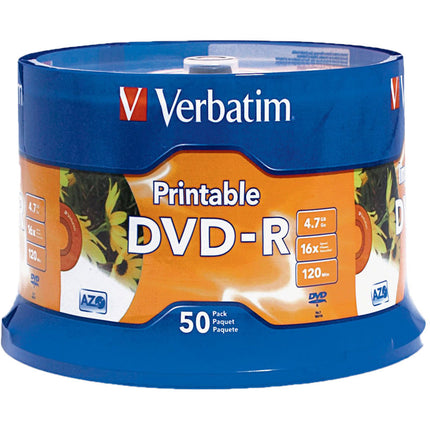Verbatim DVD-R 4.7GB 16x Discos Imprimibles Inkjet Blanco 50-Pack
