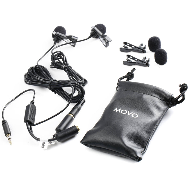 Movo Photo PM20-S Sistema de Micrófono Lavalier Doble para Entrevistas con Dos Micrófonos Clips y Estuche