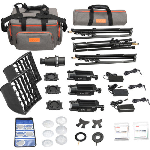 Godox S30-D Kit de 3 Luces LED con Foco 85mm y Softboxes