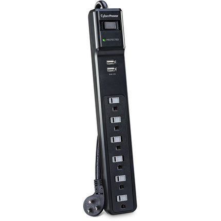 CyberPower P604URC1 Protector Contra Sobretensiones 6 Enchufes 2 Puertos USB 500 Julios Negro