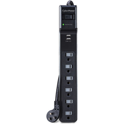 CyberPower P604URC1 Protector Contra Sobretensiones 6 Enchufes 2 Puertos USB 500 Julios Negro