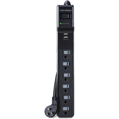 CyberPower P604URC1 Protector Contra Sobretensiones 6 Enchufes 2 Puertos USB 500 Julios Negro