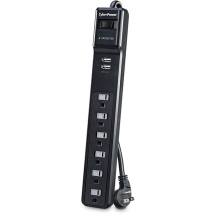 CyberPower P604URC1 Protector Contra Sobretensiones 6 Enchufes 2 Puertos USB 500 Julios Negro