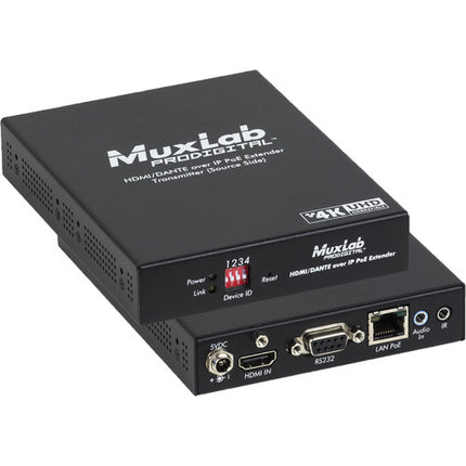 MuxLab 4K HDMI Dante sobre IP Transmisor PoE 4 DIP RS232 IR 328ft
