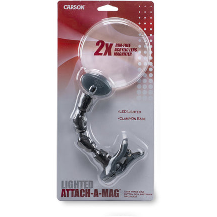 Carson AM-20 Lupa Iluminada 2x con Brazo Ajustable y Base Abrazadera