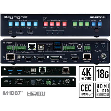 Key Digital 4K USB Switcher universal para presentación 4096x2160 328 pies extensión rack