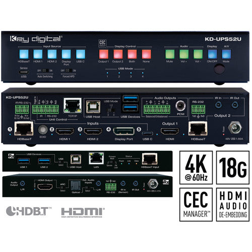 Key Digital 4K USB Switcher universal para presentación 4096x2160 328 pies extensión rack