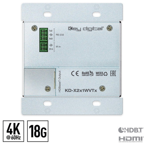 Key Digital 2x1 Switcher HDMI VGA 4K HDBaseT PoH 131' extensión señal