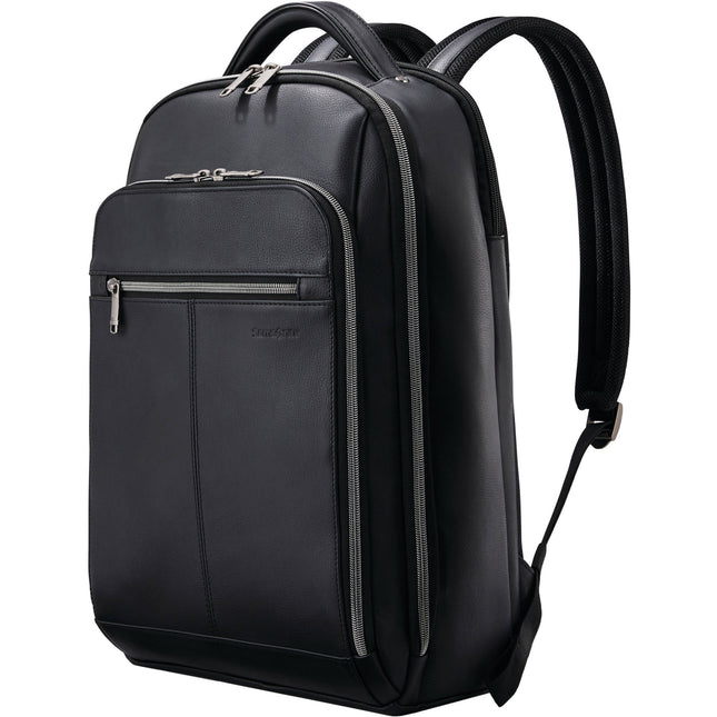 Samsonite Classic Leather Mochila Negra para Laptop 15.6 Pulgadas con Organizador y Bolsillos Mesh