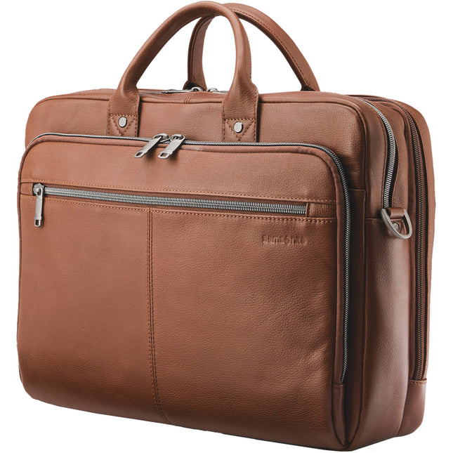 Samsonite Classic Leather Toploader Bolsa para portátil 15.6 pulgadas cuero cognac ajustable con compartimentos y asa superior