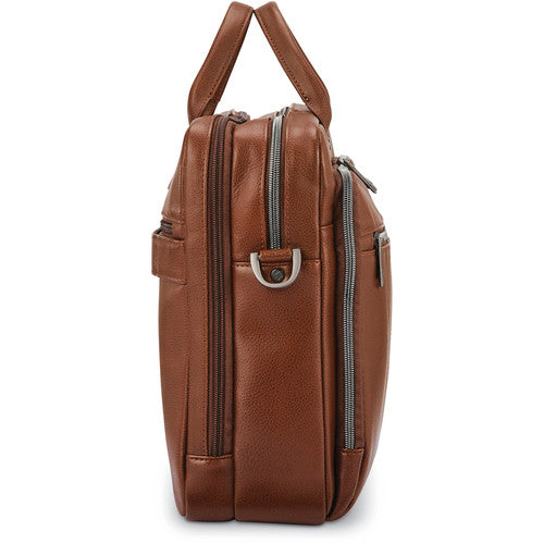 Samsonite Classic Leather Toploader Bolsa para portátil 15.6 pulgadas cuero cognac ajustable con compartimentos y asa superior