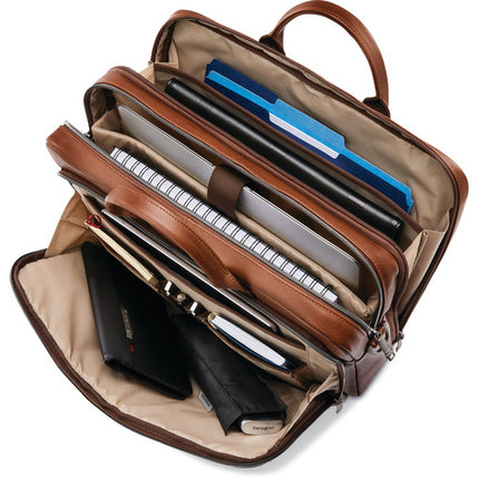 Samsonite Classic Leather Toploader Bolsa para portátil 15.6 pulgadas cuero cognac ajustable con compartimentos y asa superior